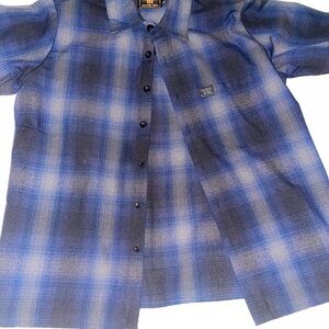 FB COUNTY Blue Plaid Men's Button Up Shirt